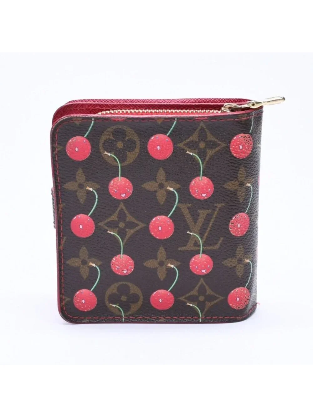 Louis Vuitton Monogram Cherry Compact Zip Bifold Wallet Takashi Murakami Brown